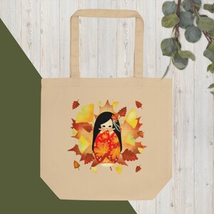 Kokeshi niedliche japanische Puppe Original Herbst Design Eco Tragetasche