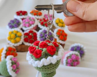 Personalized Crochet Mini Rose Bouquet Keychain, Mini Flowers Bag Charm, Cute Amigurumi Backpack Keychain
