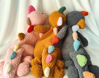 Extra Large Dinosaur T Rex Lovey for Babies, Personalized Amigurumi Baby Dinosaur Snuggler, Knitted Toy for Babyboy