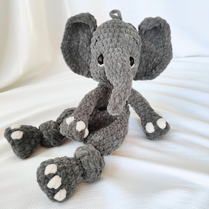 Personalized Crocheted Elephant Lovey Baby Blanket, Newborn Comfort Gift Idea, Knotted Animal Snuggler Baby Gift