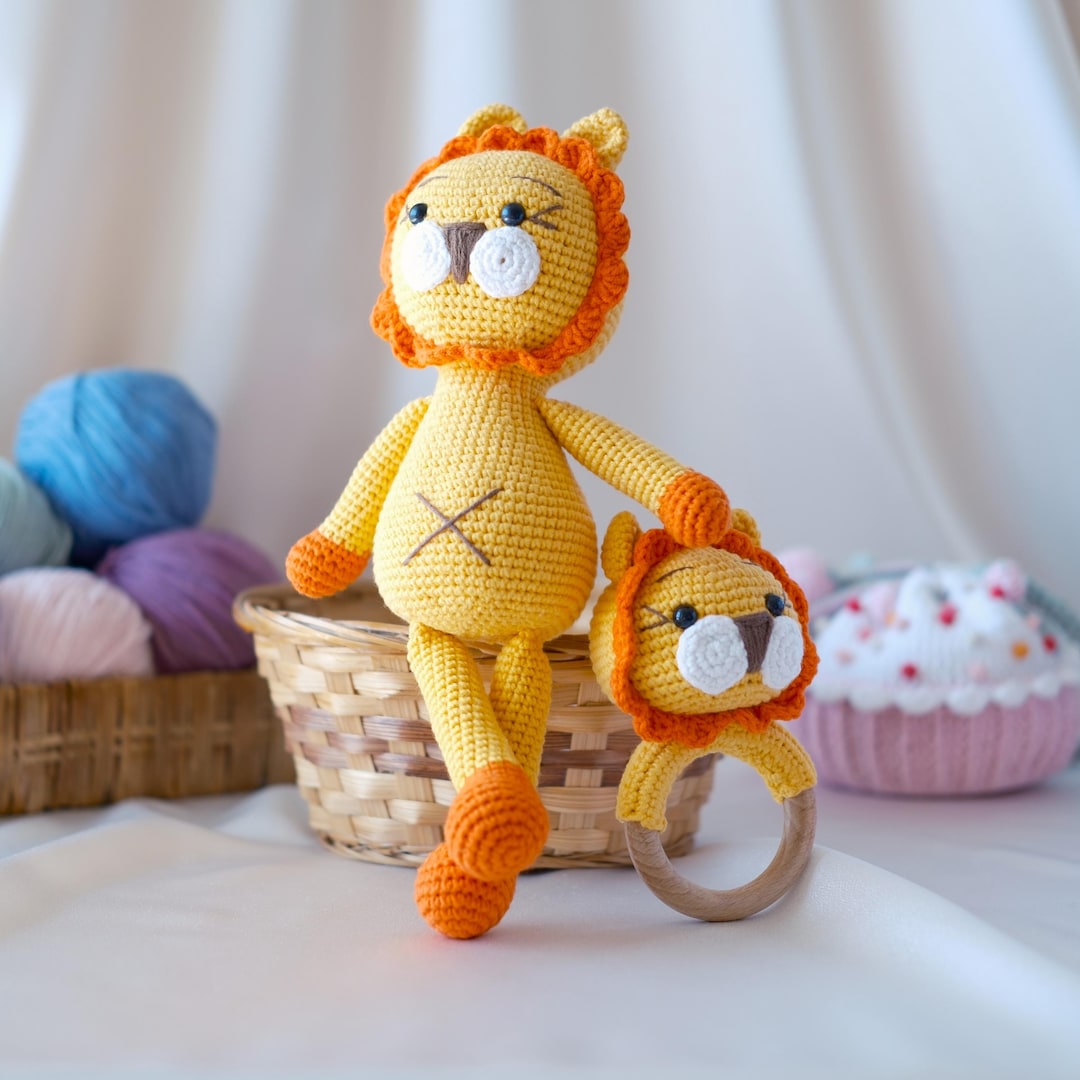 Personalized Crochet Lion Toy and Rattle Set: Handmade Newborn Gift Box ...