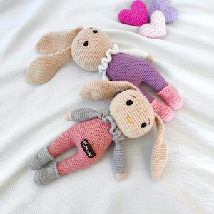 Personalized Crochet Bunny Doll, Handmade Soft Amigurumi Toy, Baby Shower Bunny, Custom Plush for Girls, Newborn Photo Prop or Photo Session