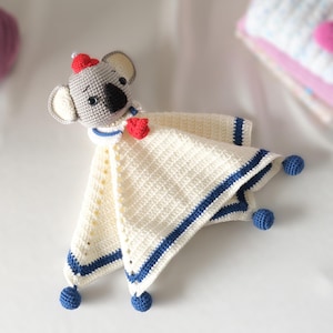 Personalized Amigurumi Cute Lovey Blanket for Baby, Soft Crochet Koala Cuddle Blanket