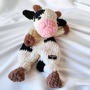 Personalized Cow Lovey for Baby, Amigurumi Farm Baby Shower Gift