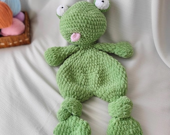 Extra Large Frog Lovey, Frog Baby Comforter, Ready to Ship Crochet Frog Lovey, Custom Amigurumi Funny Frog Snuggler, Knot Animal Baby
