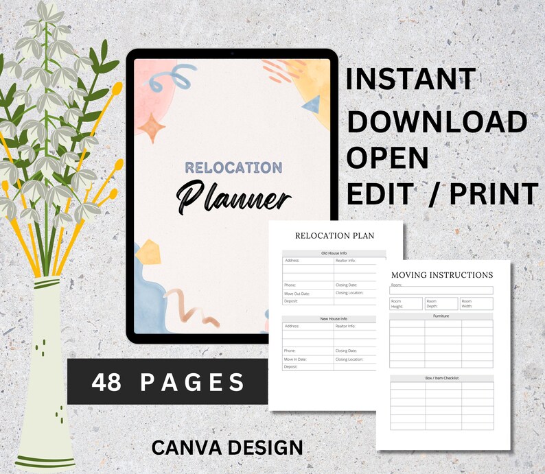 Digital Moving Planner Bundle Printable Relocation Checklist Household ...
