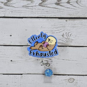 Exhausted Otter Badge Reel - Cute Sleeping Otter with Shell