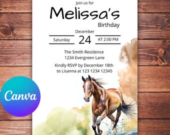 Horse Birthday Invitation | Editable Pony Party Invite | Saddle Up Western Birthday | Cowgirl Cowboy Party | 5x7 Digital Template