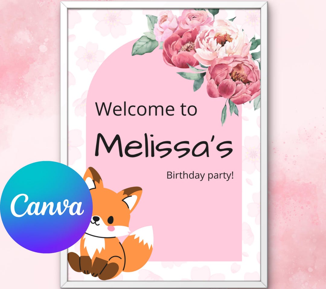 Woodland Fox Welcome Sign: Pink Floral Girl Birthday, Baby Shower ...