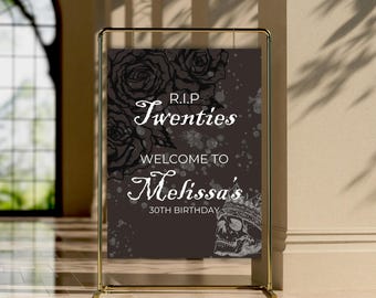 RIP Twenties Welcome Sign: 30th Birthday Funeral Decor (Digital Download, Customizable Canva Template)