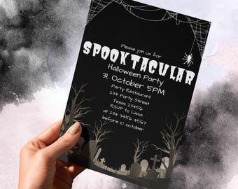Spooky Graveyard Halloween Party Invitation: Editable Canva Template (Digital Download)