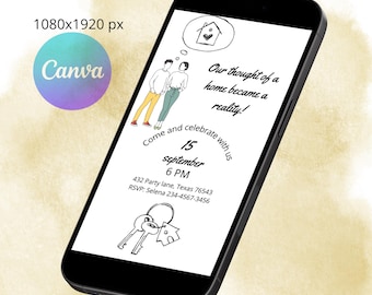 INVITO TELEFONICO PER INAUGURAZIONE DELLA CASA minimalista: invito alla festa modificabile in formato digitale in formato PDF su Canva