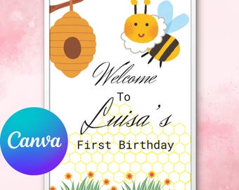 Bee Birthday Welcome Sign: Editable Party Decor (Digital Download)