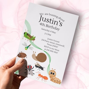Bug Birthday Invitation: Editable Insect Party, Canva Template (Digital Download)