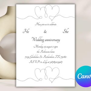 Invitación de aniversario de boda Elegante invitación para fiesta de 25, 50 y 60 años Plantilla de diseño personalizado Cualquier año Editable con Canva Imprimible Digital