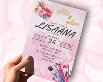 Printable Party Invitation , Glitz and glam party, Make up SPA theme (Digital Download)