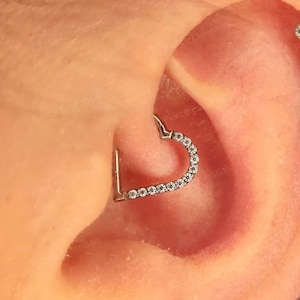 16G Titanium Heart CZ Daith Earring, 8mm Silver Helix Hoop Earring, Gold Cartilage Ring Clicker, Hinged  Left Right Ear Piercing