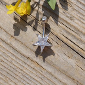 14G Sterling Silver Star CZ Belly Button Ring - Clear CZ 6mm 8mm 10mm  Navel Body Piercing Jewelry - Non Healed Piercing Friendly