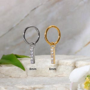 16G Titanium Straight Line CZ Helix Earring, 8mm Silver Rook  Earring, Gold Cartilage Hoop Clicker, Hinged Earrings, Ear Piercing