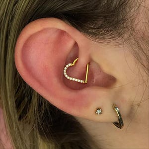 16G Titanium Heart CZ Daith Earring, 8mm Silver Helix Hoop Earring, Gold Cartilage Ring Clicker, Hinged  Left Right Ear Piercing
