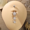 14G 316L Surgical Steel Star Belly Button Ring - Stainless Steel CZ Dangle Navel Body Piercing Jewelry - Easy Insert and Remove Belly Ring