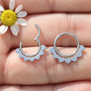 16G Stainless Steel Love Heart Septum Ring, 8mm 10mm Silver CZ Helix Hoop Earring, Gold Conch Ring Clicker, Hinged Earrings Piercing Jewelry