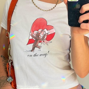Curious George Graphic Tee - Cute Valentines Day Shirt, Nostalgic Y2K Cartoon Tee, 90s Style Cartoon Tee, Trendy Babytee, Coquettful Tee