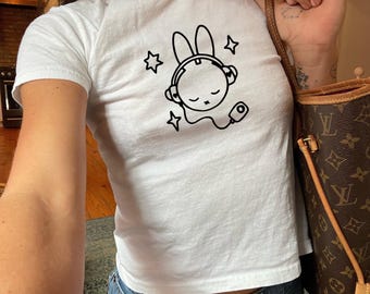 Miffy Baby Tee - Coquette Bunny Graphic Shirt, Ballerinacore Fitted Tee, Pinterest Aesthetic Top, Y2K Cute Cartoon Shir