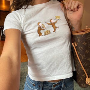 Curious George Graphic Shirt - Kids Y2K Cartoon Shirt, Nostalgic Cartoon Baby Tee, 90s Style Cartoon Tee, Cute Monkey Pancake Shirt