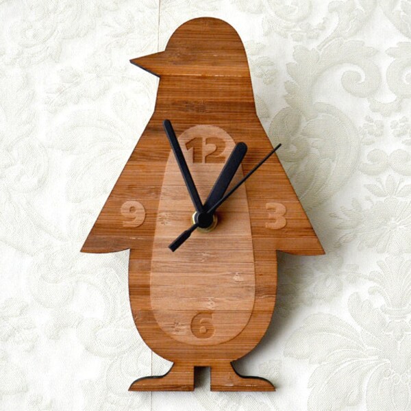 Penguin Wall Clock - Bamboo