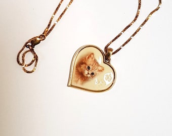 Vintage cat pendant Bradford Exchange gold over sterling silver cats leave paw prints on our hearts