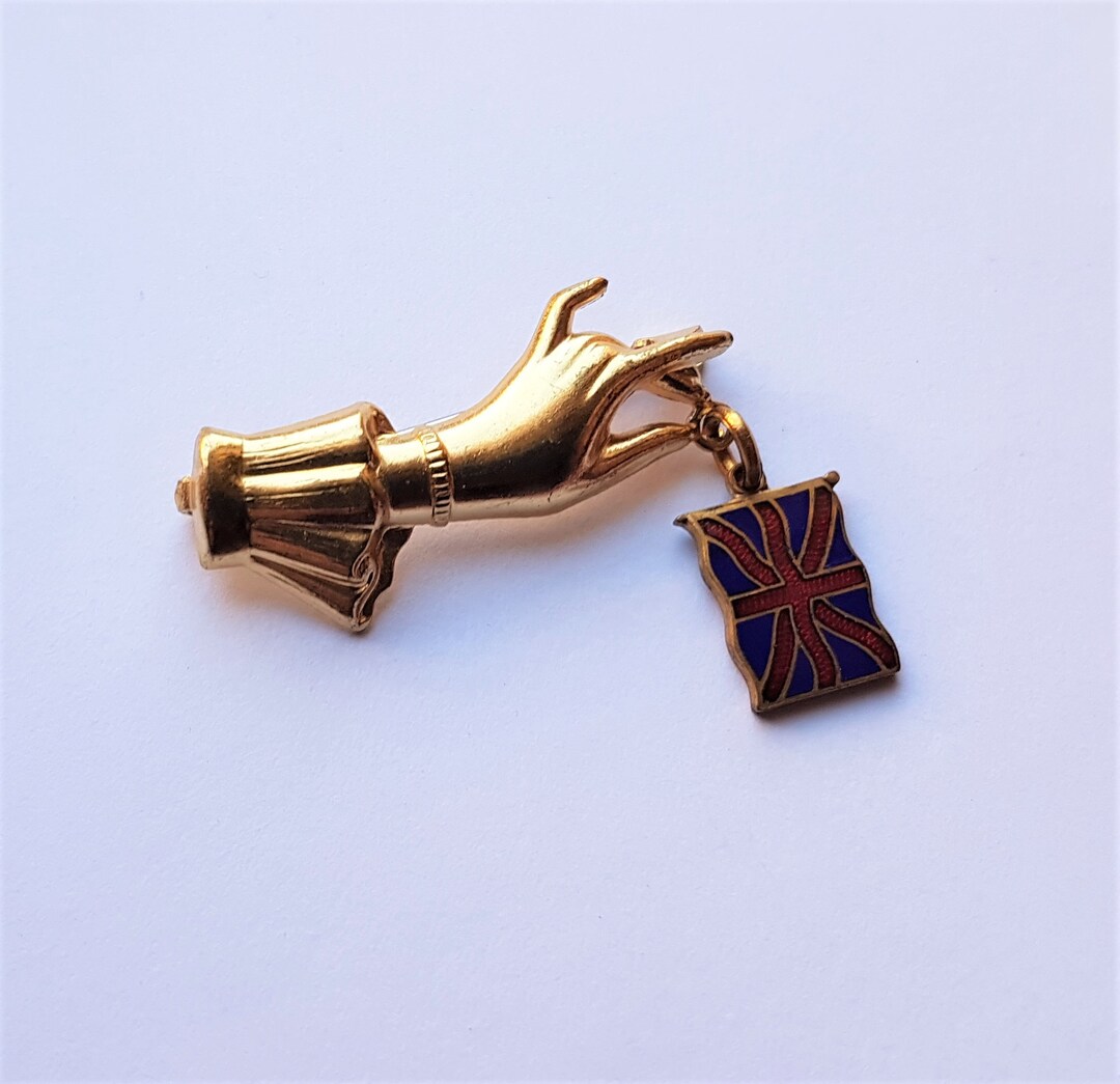 Vintage Hand Brooch With Union Jack Flag Dangle Made in USA Etsy