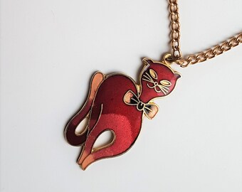 Vintage cat pendant cloisonne enamel red like Fish Crown