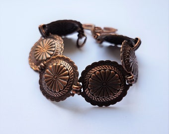 Vintage copper bracelet Southwestern panel Navajo American