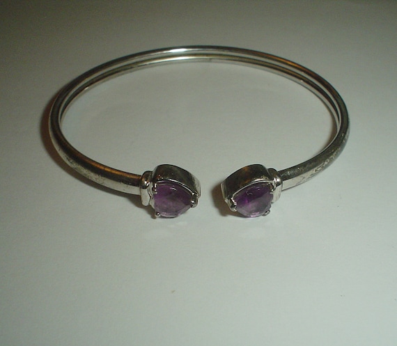 Handmade Amethyst and woven sterling silver bracelet Gemstone bracelet Amethyst bangle Vintage Silver bangle
