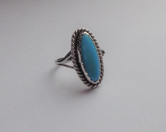 Silver ring turquoise glass sterling Southwestern Native American vintage size UK Q 3/4 US 8.5