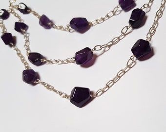 Silver necklace sterling amethyst multi-strand vintage