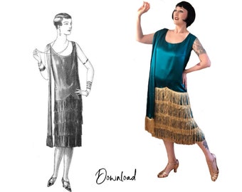 1926 Fringe Trimmed Evening Dress Flapper Pattern - PDF Download
