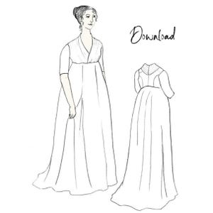 1797 Chemise Dress - Regency / Empire Gown Sewing Pattern  - Large-format sheet PDF Download