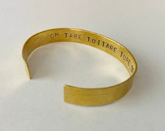 OM Tare Tuttare Ture Soha, Tibetisch-buddhistisch, Meditation, Mantra, Grüne Tara, Gold Manschettenarmband, Kadampa