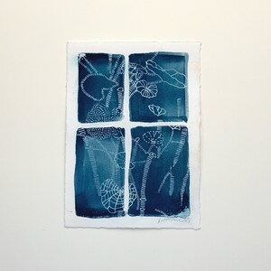 Window Cyanotype Print-Cyanotype Print-sun print, hand drawn print, 5&quot;x7&quot;, cyanotype print, monotype