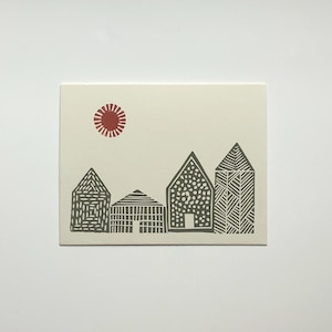 Houses Card-Hand Printed Hand Stamped Greeting Card-linoleum cut blank card-handmade cards-all occasion cards-holiday card