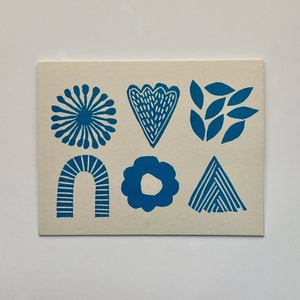 Fun Shapes Card-Hand Printed Hand Stamped Greeting Card-linoleum cut blank card-handmade cards-all occasion cards-greeting cards