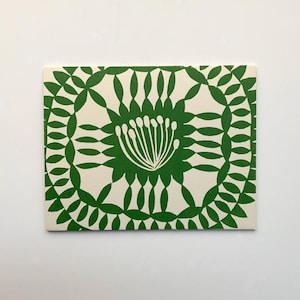 Green Flower Card-Hand Printed Hand Stamped Greeting Card-linoleum cut blank card-handmade cards-all occasion cards