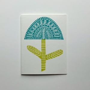 Flower Card-Hand Printed Hand Stamped Greeting Card-linoleum cut blank card-handmade cards-all occasion cards-greeting cards