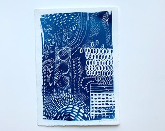 Storm Cyanotype, Cyanotype Print-sun print, hand drawn print, 5"x7", cyanotype print, monotype