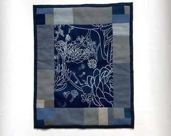 Garden Cyanotype Textile-hand made cyanotype on fabric-hand sewn fabric-plant design