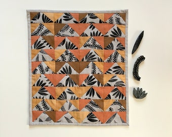 Flying Geese Mini Quilt, hand printed fabric, hand sewn fabric, ready to hang, FREE SHIPPING