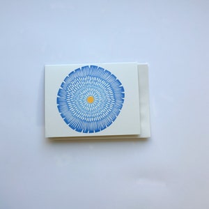 Blue Flower Card-Hand Printed Hand Stamped Greeting Card-linoleum cut blank card-handmade cards-all occasion cards
