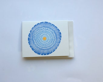 Blue Flower Card-Hand Printed Hand Stamped Greeting Card-linoleum cut blank card-handmade cards-all occasion cards